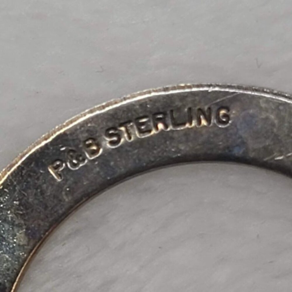 Vintage P&B Signed Sterling Silver Circle Brooch Pin Minimalist Scarf Pin - Picture 4 of 6